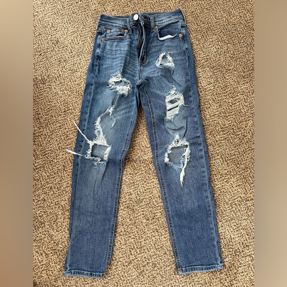 Aeropostale Denim Jeans Women's Size 00 Blue Mid Rise 5-Pocket Distressed